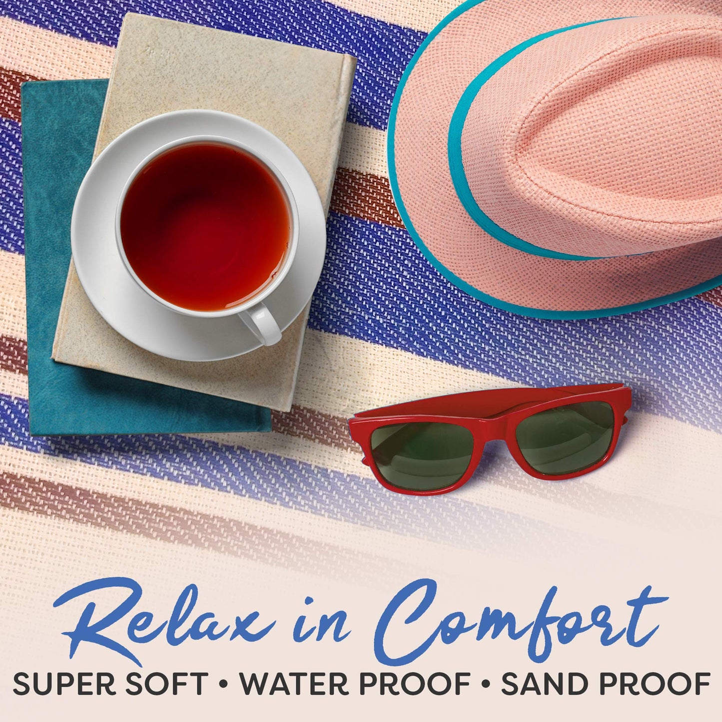 Extra Large Picnic & Outdoor Blanket Dual Layers for Outdoor Water-Resistant Handy Mat Tote Spring Summer Blue and White Striped Great for The Beach,Camping on Grass Waterproof Sandproof (SC-CM-01)