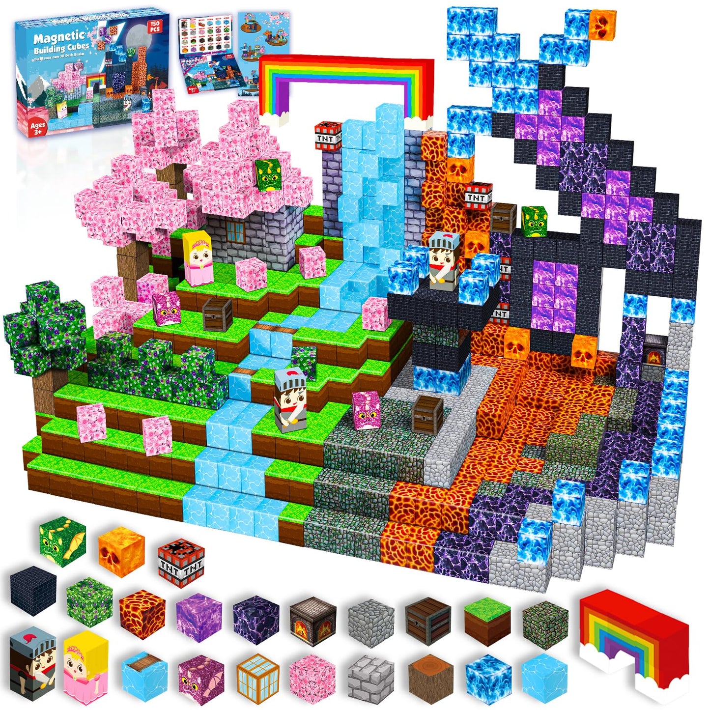 GraceDuck Magnetic Blocks 150 PCS Build Dark Swordsman's Forest Castle - Magnetic Building Blocks Cubes STEM Sensory Toys for Kids Birthday Gifts for 3 4 5 6 7 8 9 10 Year Old Boys Girls Toys
