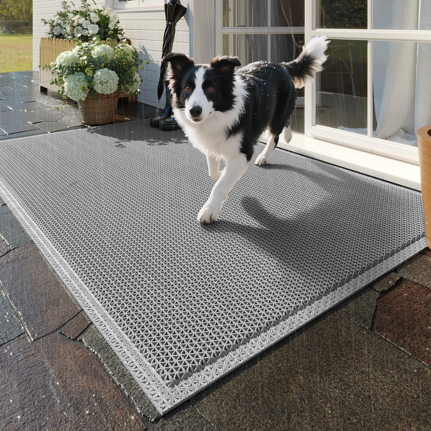 YDKGL Front Door Mat 24''x36'', Drainage Heavy Duty Dirt Trapping Non-Slip Doormats, Rubber Floor Mats, Restaurant Commercial Kitchen Industral Pool Entrance Bar Wet Area, Grey