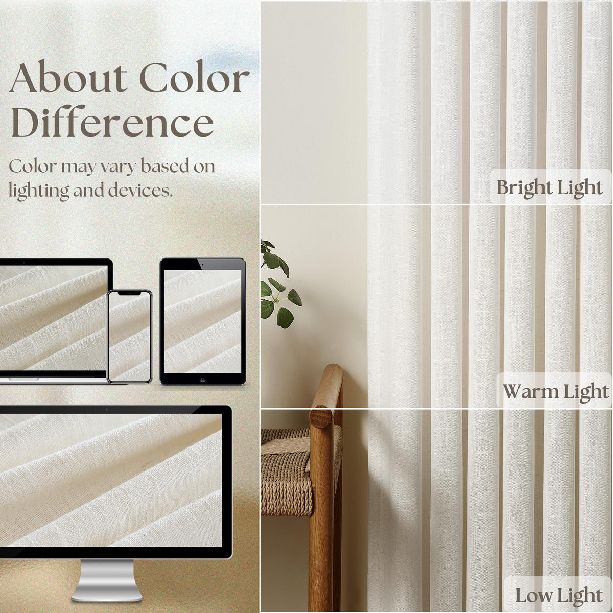 84 Inch Length Natural Pinch Pleated Linen Curtains 2 Panels for Living Room Bedroom Cream Ivory Semi Sheer Boho Neutral Back Tab Linght Filtering Pinch Pleat Hooks Rings Curtain 84 Inches Long