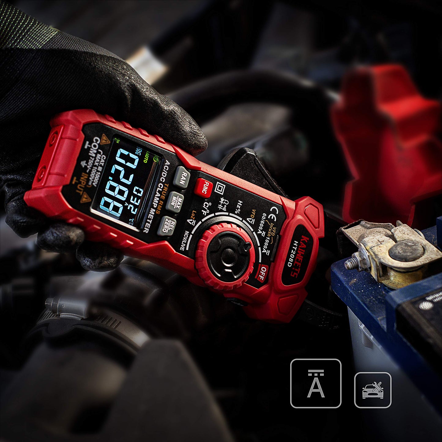 KAIWEETS Inrush Clamp Meter 1000A True RMS AC/DC Current Amp Meter, VFD, LOZ Mode, 6000 Counts, Measures Current Voltage Temperature Capacitance Resistance Diodes Continuity Duty-Cycle(HT208D)