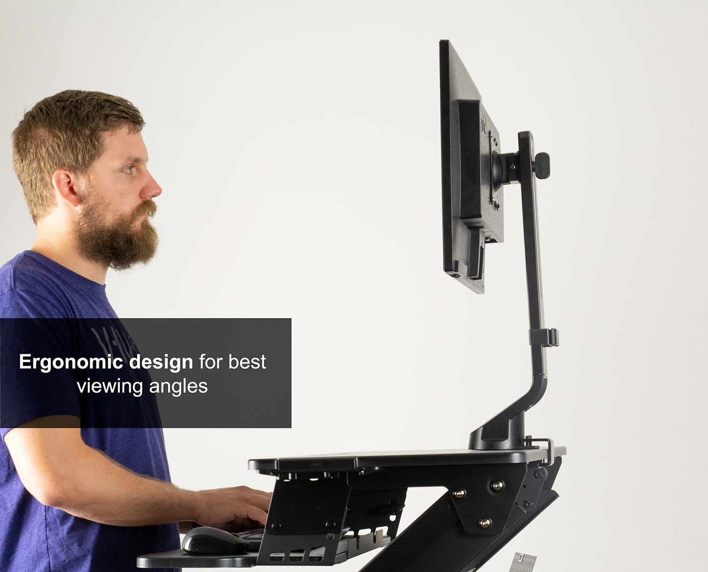 VIVO Black Adjustable Single Monitor Mount for Sit-Stand Workstation, Desk Converter, Monitor Arm Fits 1 Screen up to 32 inches STAND-V001U