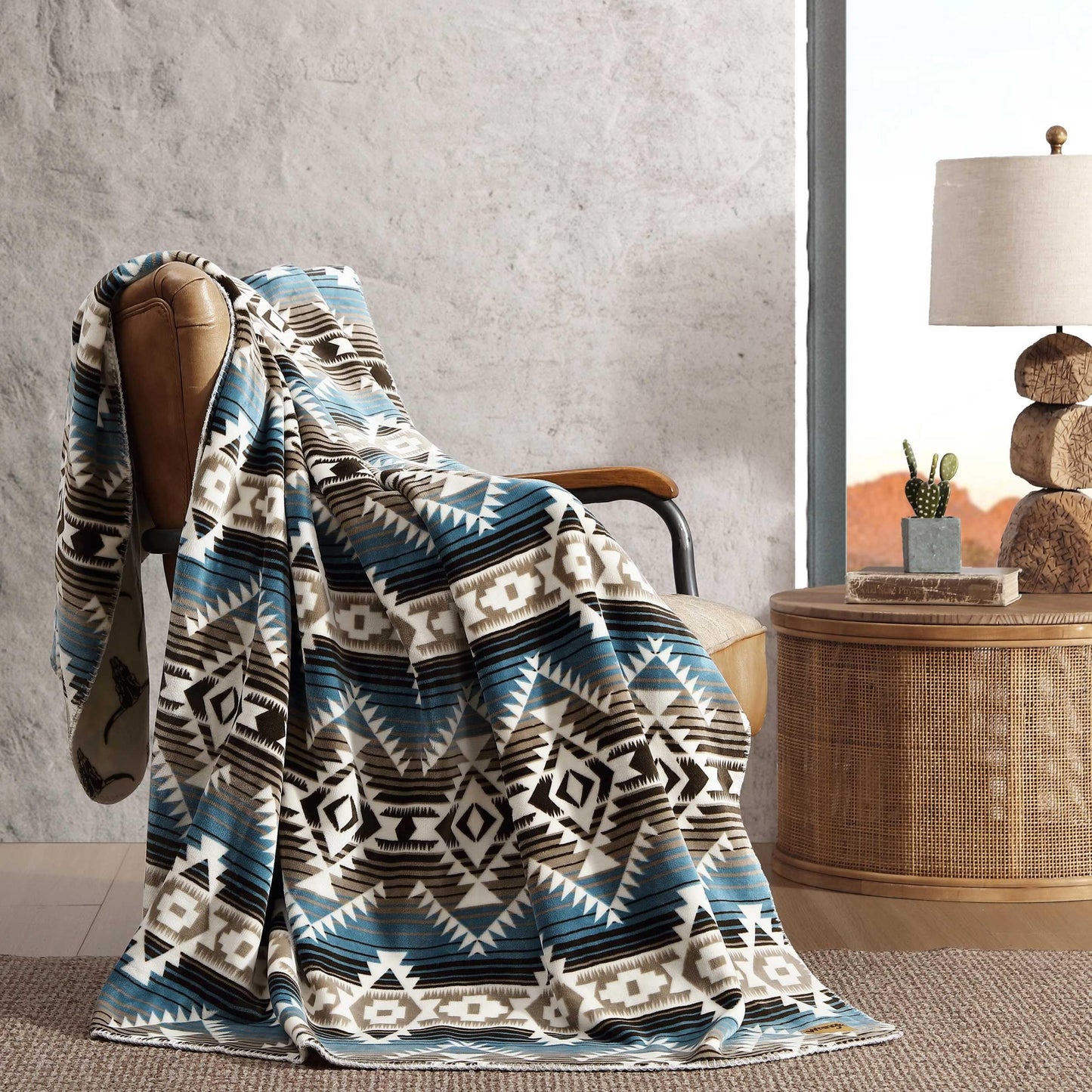 Wrangler - Throw Blanket, Super Soft Coco Flannel Bedding, Western Home Decor, Oeko-Tex Certified (Jericho Turquoise, 60" x 70")