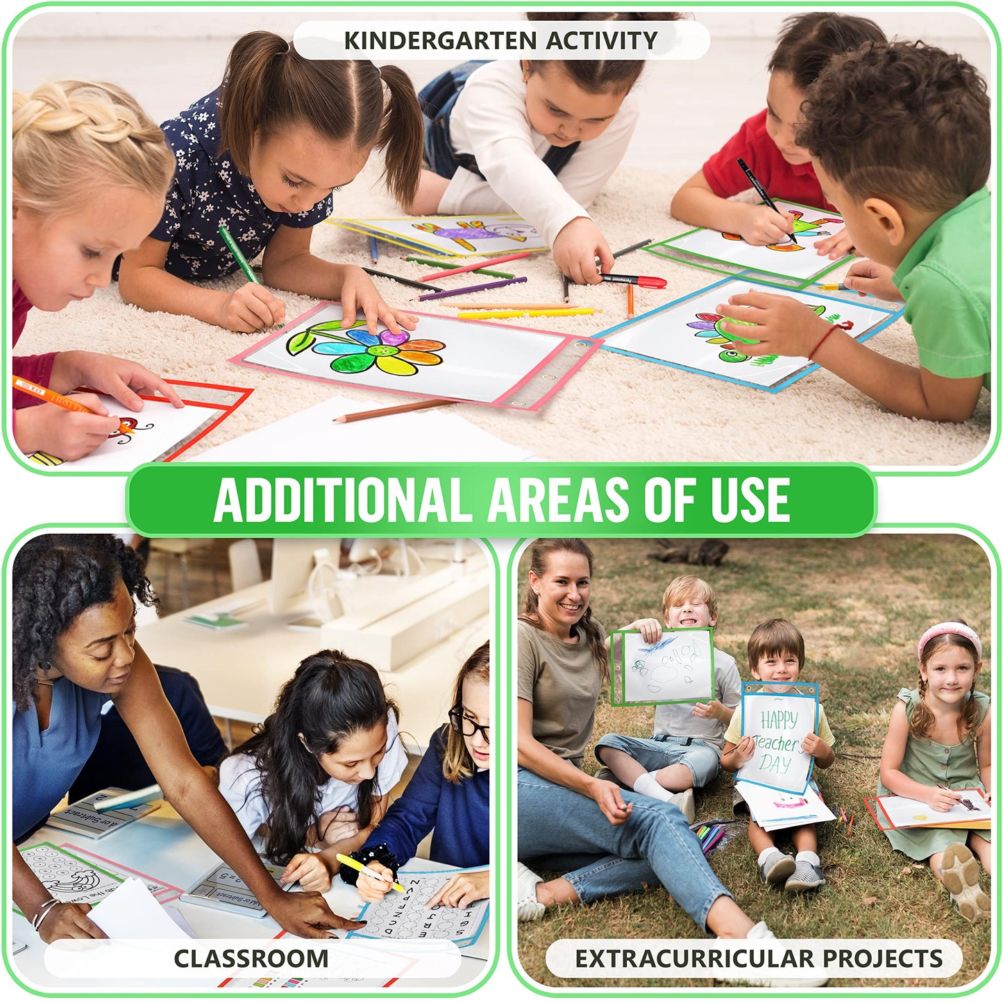 22 Dry Erase Pockets Reusable Sleeves 10x13 - Dry Erase Pocket Sleeves Dry-Erase Sleeve Classroom Pack Dry-Erase Sheet Protectors Pouches Write and Wipe Pockets Erasable Pocket Sleeve for Classroom