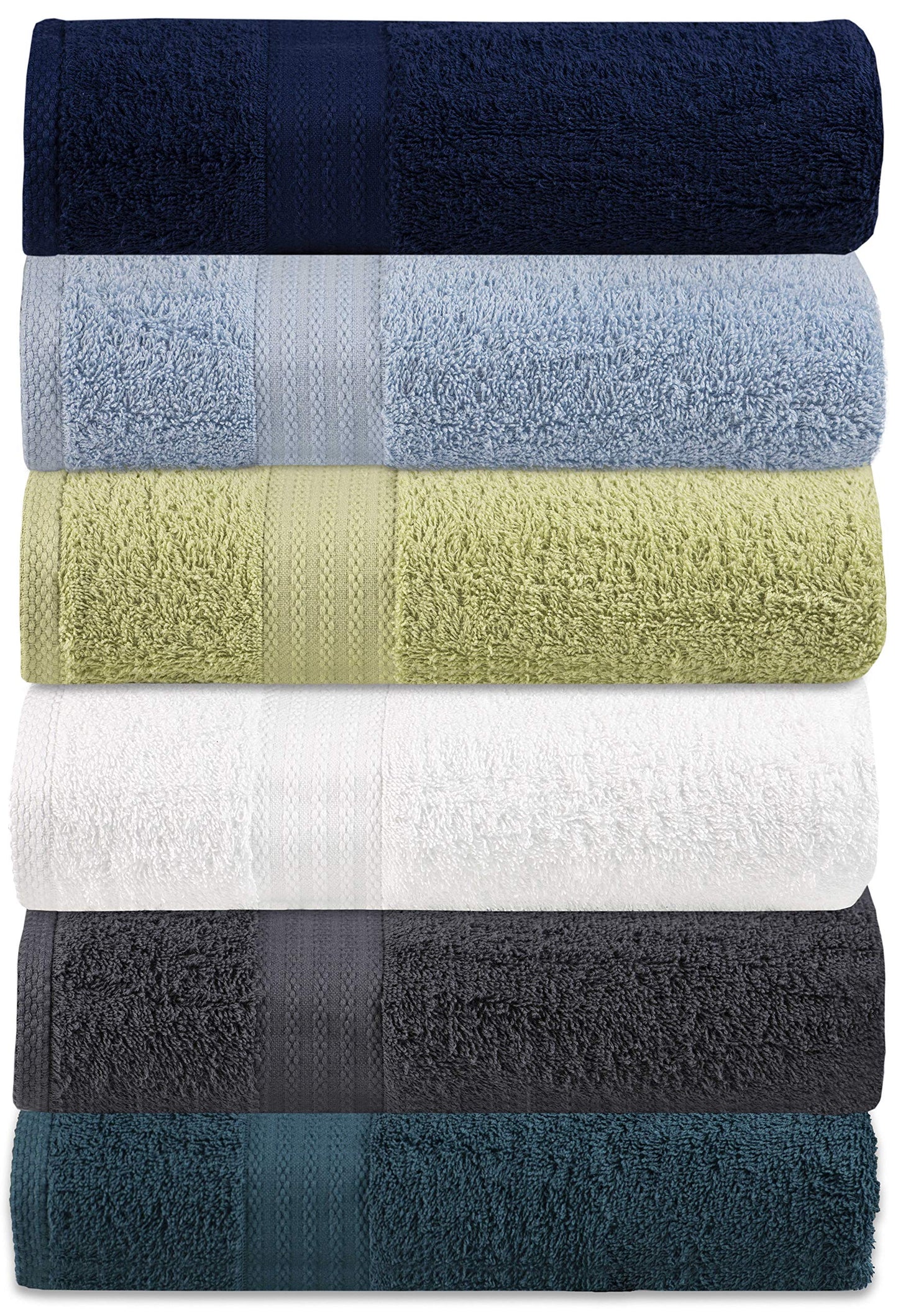 Glamburg Premium Cotton 6 Pack Bath Towel Set - 100% Pure Cotton - Multicolor Pack - 6 Bath Towels 27x54 - Ideal for Everyday use - Ultra Soft & Highly Absorbent