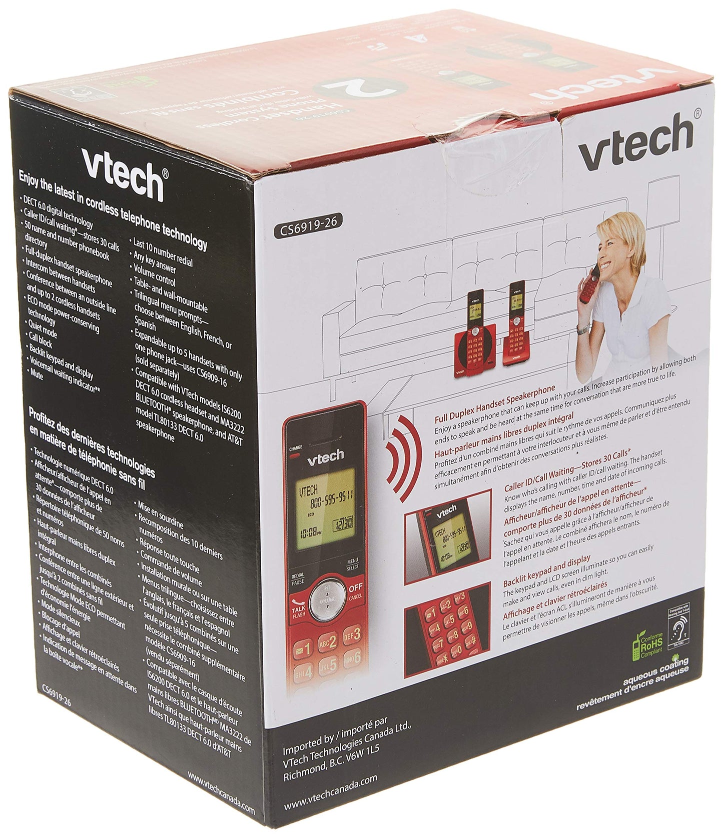 VTech CS6919-26 Dect 6.0 2 Handset Landline Telephone, Metallic Red