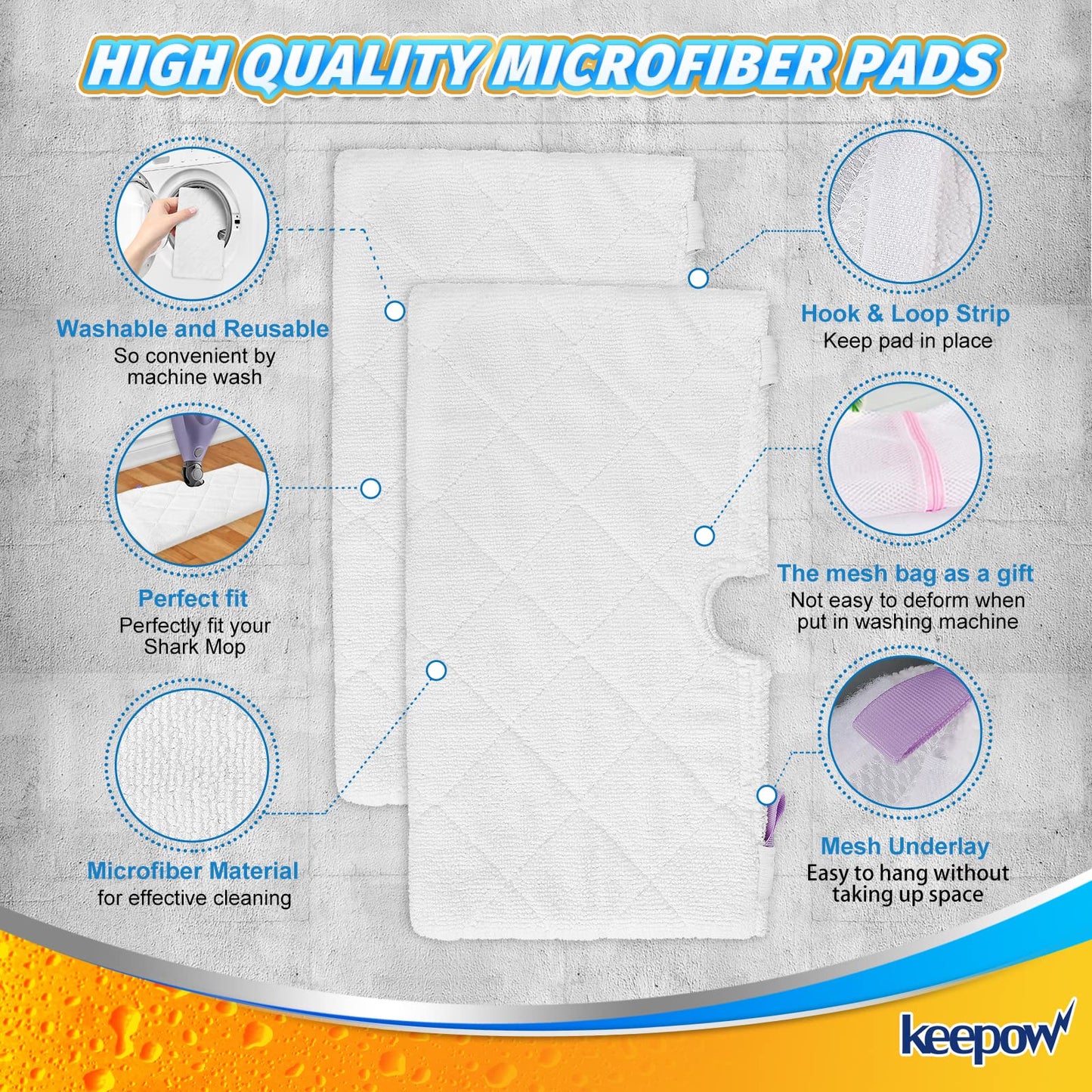 KEEPOW Steam Mop Replacement Pads for Shark Steam Pocket Mop S3500 Series S3501 S3601 S3550 S3901 SE450 S3801CO S3601D S2901 S2902, 8 Pack
