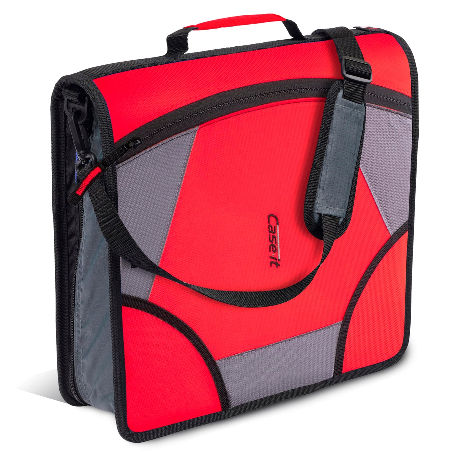 Case-it The King Sized Zip Tab Zipper Binder - 4 Inch D-Rings - 5 Subject File Folder - Multiple Pockets - 800 Sheet Capacity - Comes with Shoulder Strap - Fire Red D-186