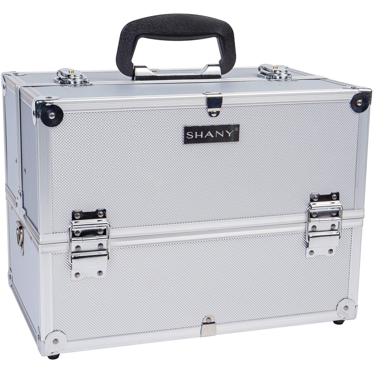 SHANY Essential Pro Makeup Train Case with Shoulder Strap and Locks - Silver