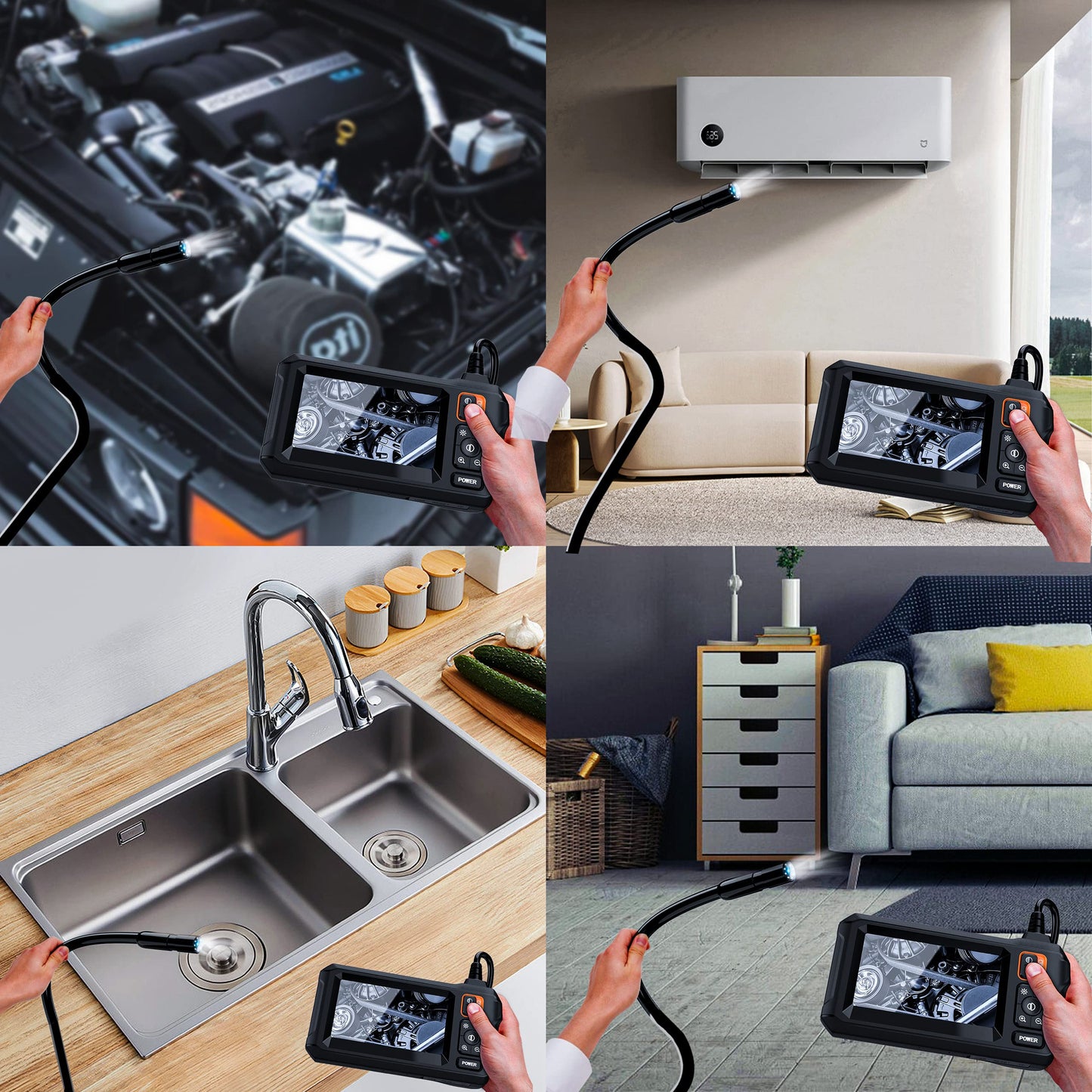 Endoscope Camera with Light, Borescope Camera with 4.3" IPS Screen, 1080P HD with 8 LED Lights, 16.4FT Semi-Rigid Cord Bore Scope, IP67 Waterproof Endoscope Cool Gadgets for Men