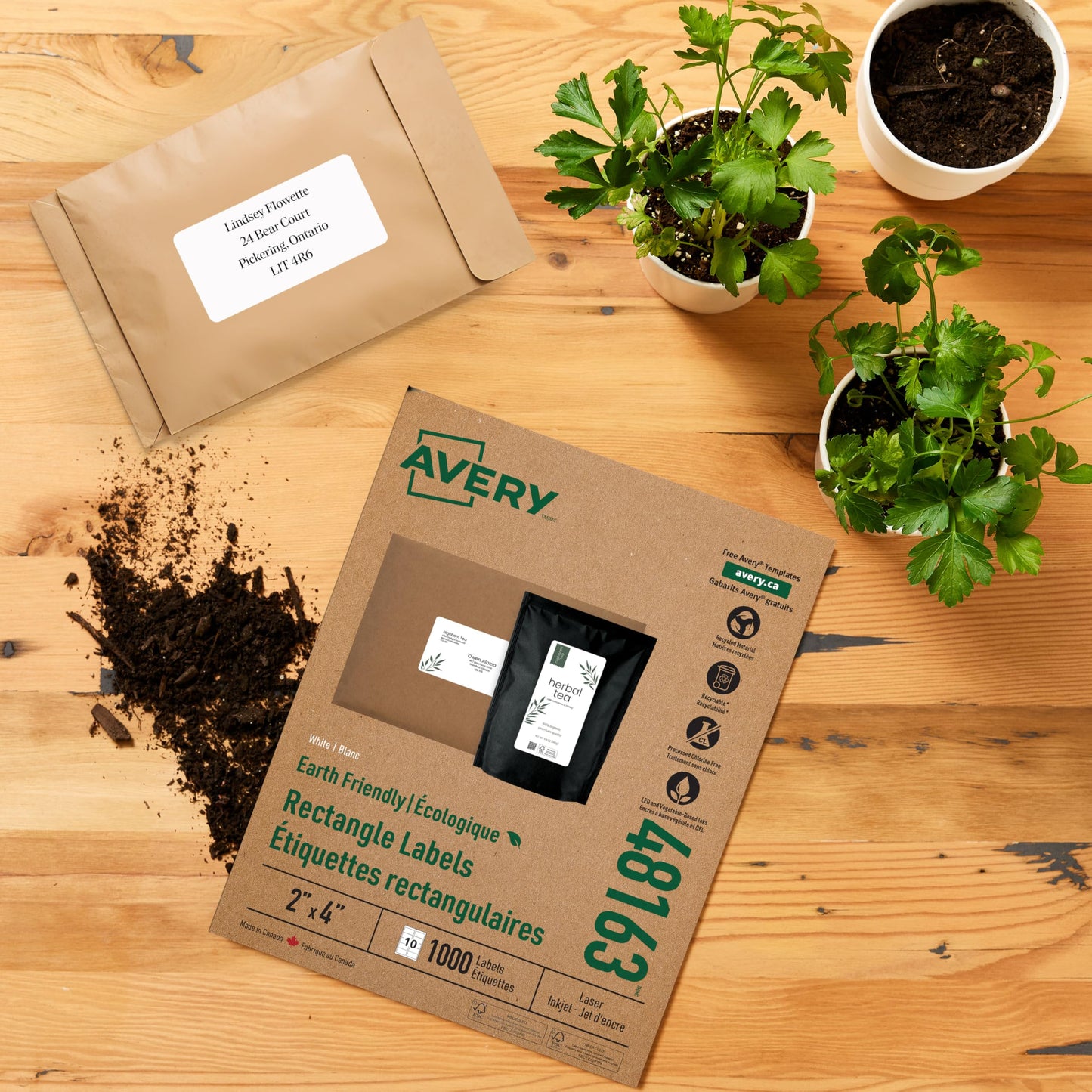 AVERY White Ecofriendly Mailing Labels, 2" x 4", White, Rectangle, 1000 Labels, Permanent (48163) Made in Canada