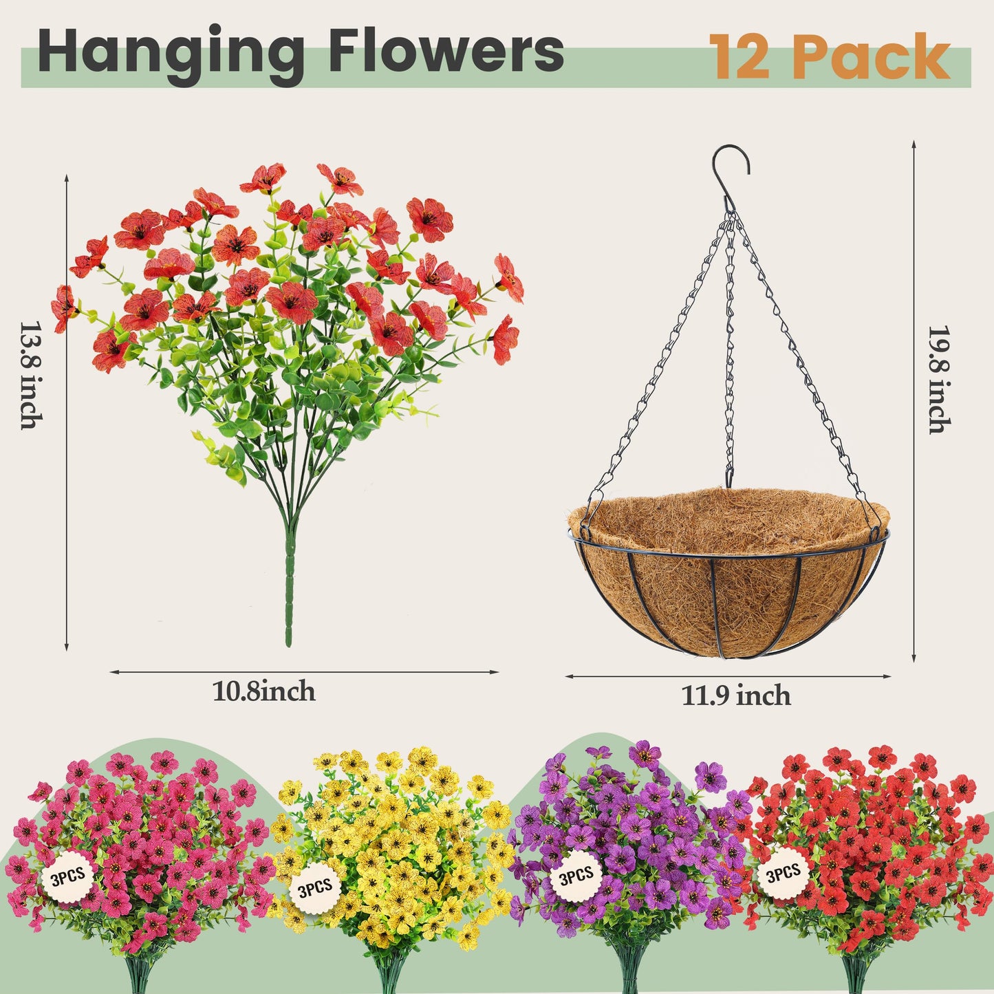 Der Rose Artificial Flowers for Outdoors Hanging Basket, Fake Flowers UV Resistant for Garden Front Porch Patio Balcony Decor