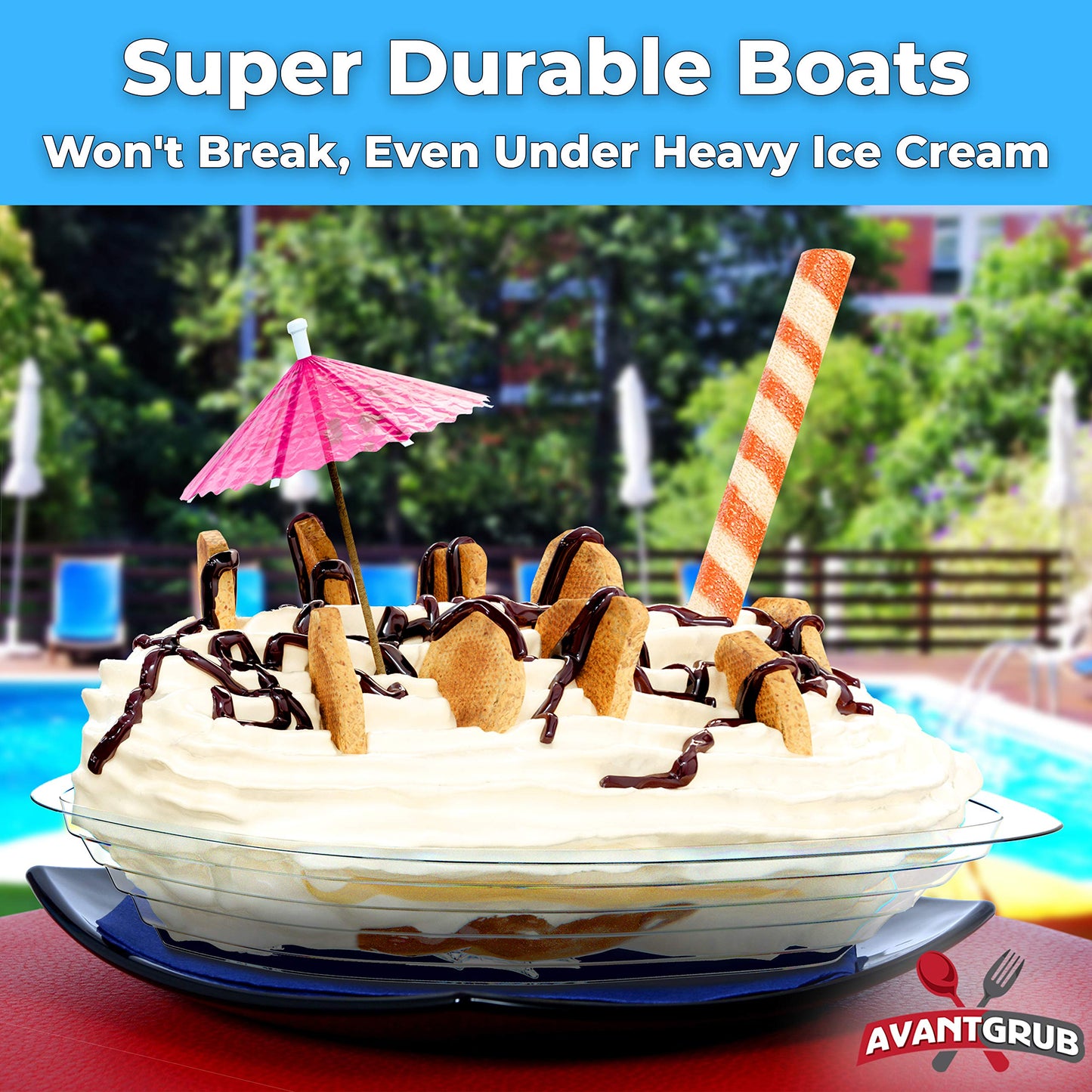 Super Fun Recyclable Banana Split Boats 50 Pk. Best Long Bowls 350ml Disposable Ice Cream Sunday Plastic Cups Perfect for a Social Birthday Party or Kids Large