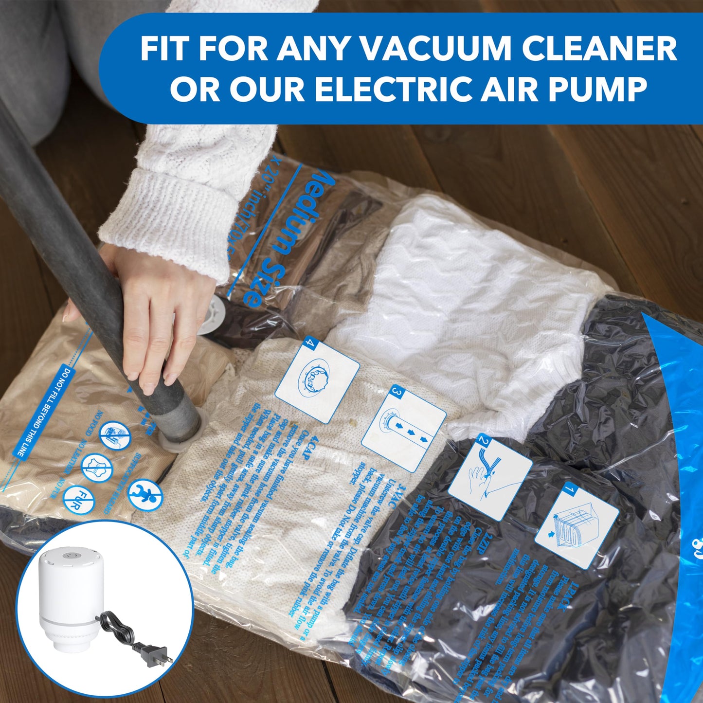 16 Pack Vacuum Storage Bags with Electric Air Pump,4 jumbo, 4 large, 4 midium, 4 small bags, Airtight Compression Bags for Clothes, Pillows, Comforters, Blankets, Bedding