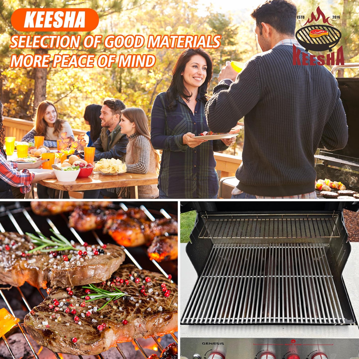 7528 Cooking Grates for Weber Genesis 300 Series E310/320/330, S310/320/330, EP310/320/330, Replacement for Weber 7528 7524, 7.02mm Solid Food Grade 304 Stainless Steel