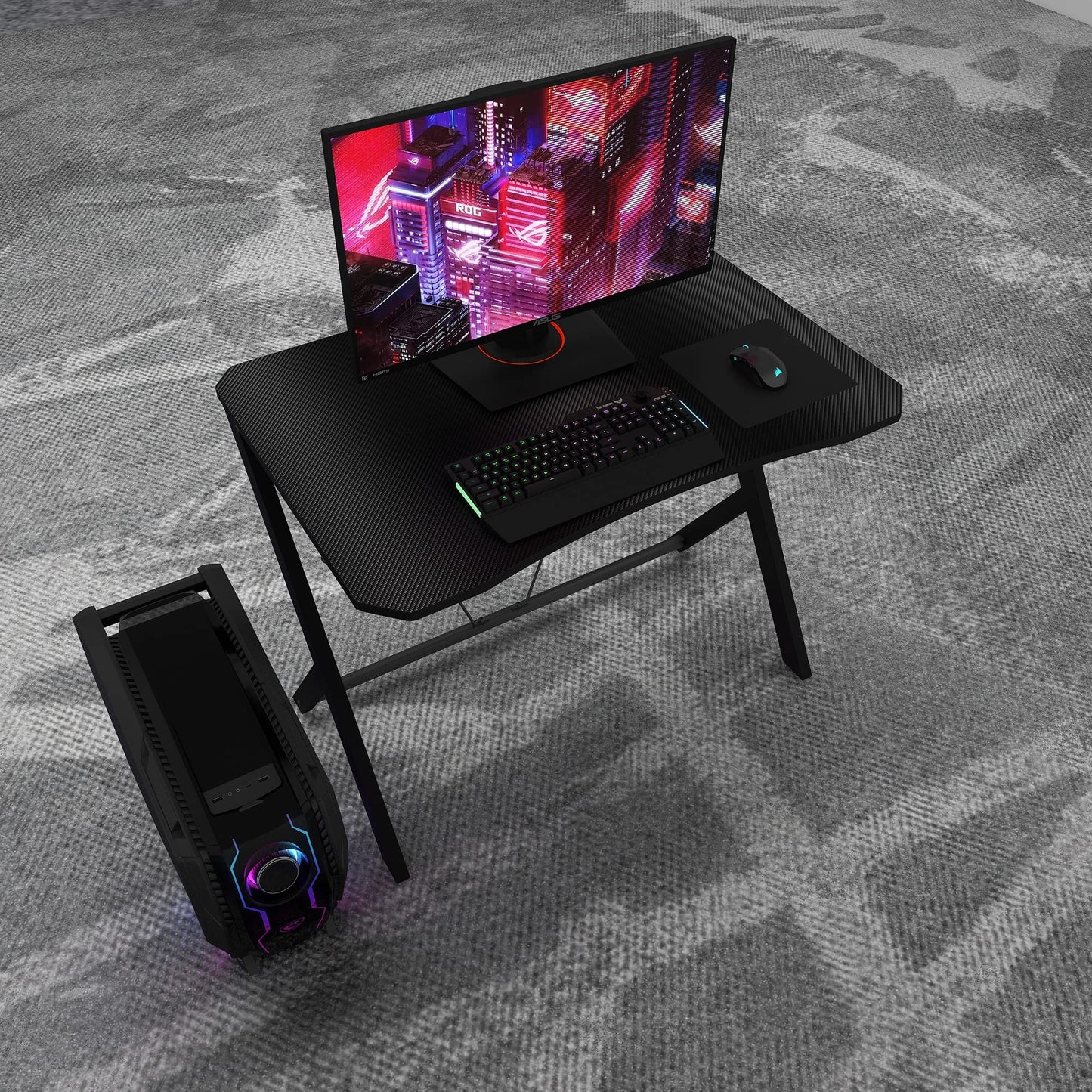 DEILALY 35In Carbon Fiber Small Gaming Desk W90CM Small Computer Table Gamer Desk Office Home Study Work Station Bureau Pupitre PC Table Steel Legs Dormitory Apartment Corner Desk