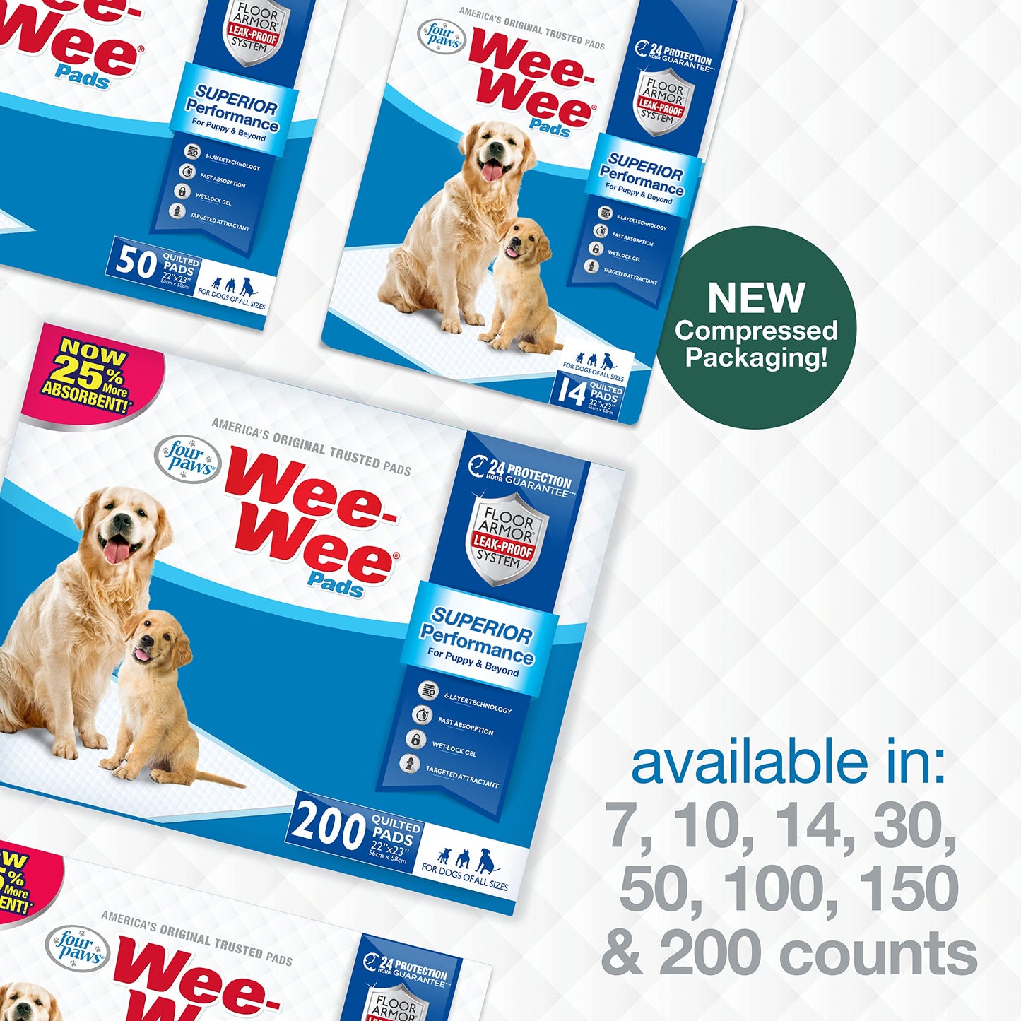 Four Paws 100202089 Wee-Wee Pads, 100-Count, Brick Pack Bag