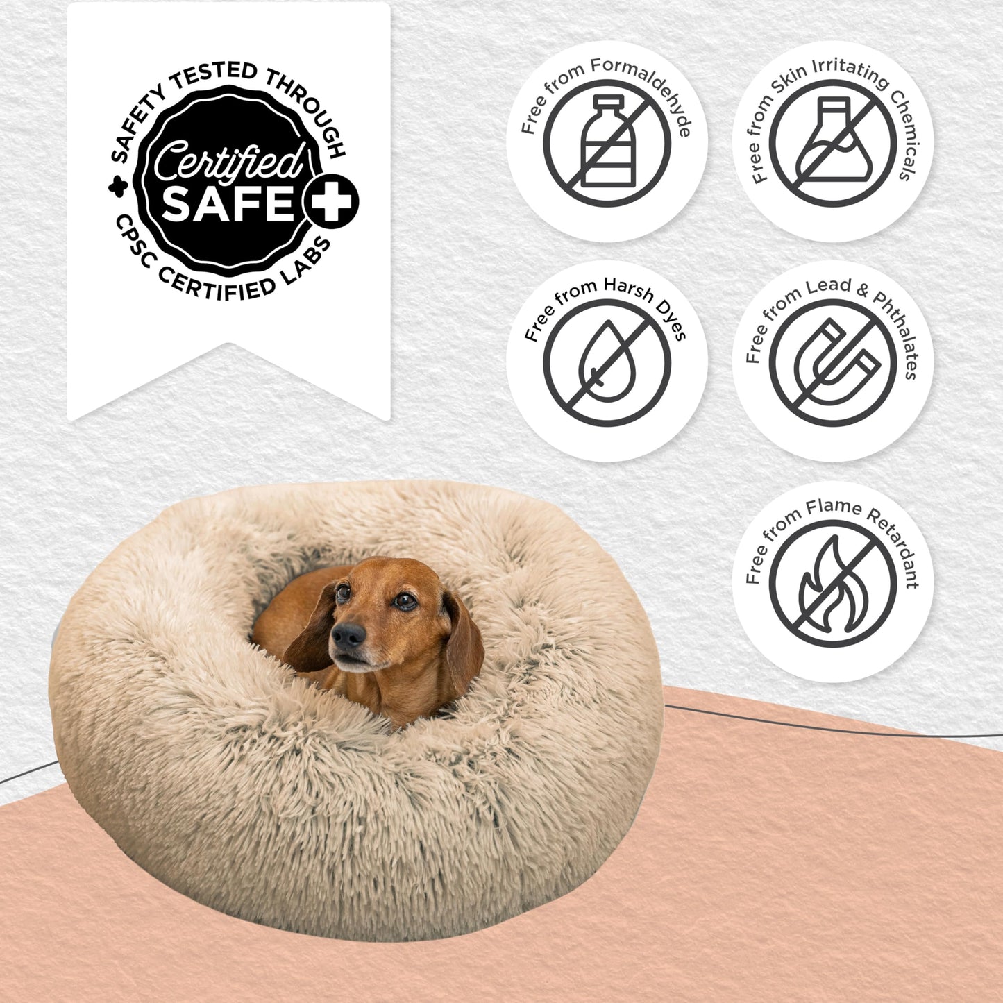 Best Friends by Sheri The Original Calming Donut Dog and Cat Bed in Shag Fur, Taupe, Small, 23x23