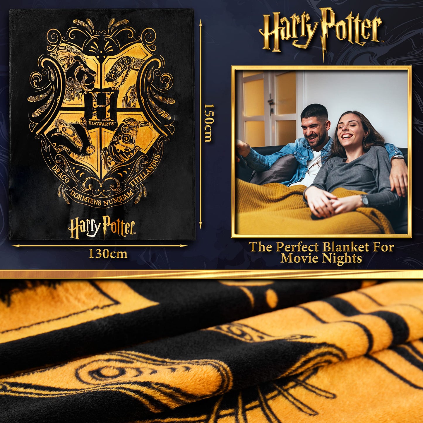 Harry Potter Gifts Fleece Bed Blanket Super Soft Cosy Bed Throw Hogwarts Bedroom Decor Plush Comforter 150 x 130cm for Bedroom Travel Sleepovers