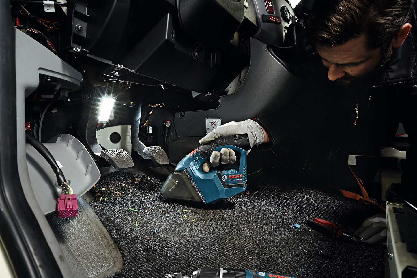 BOSCH VAC120 12V Max Hand Vacuum - Lightweight, Micro-Filter System Captures 98% of Particles, Flat Filter Design, Removable Crevice Nozzle (Bare Tool)