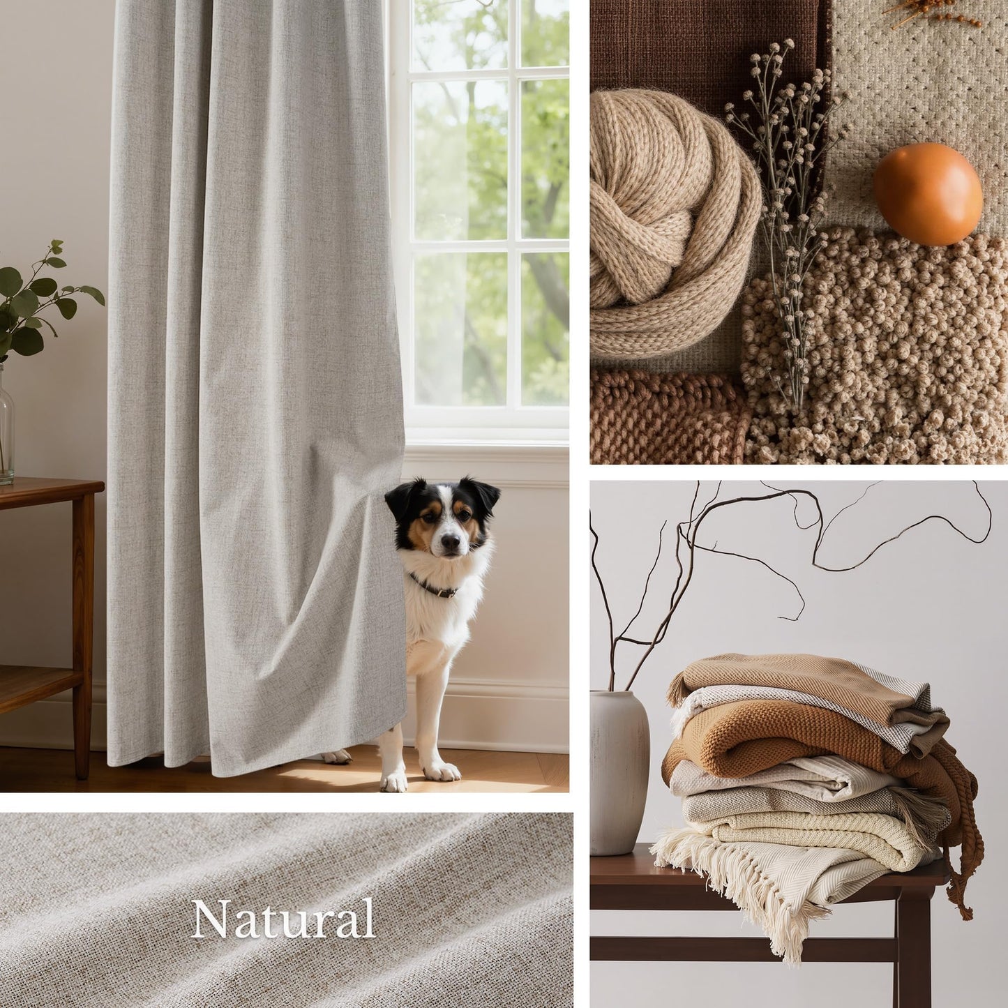 NICETOWN Natural 100% Blackout Linen Curtains 84 Inches Long, Thermal Insulated Farmhouse Thick Completely Blackout Window Treatment 2 Panels for Living Room, 52" Wide Each Panel