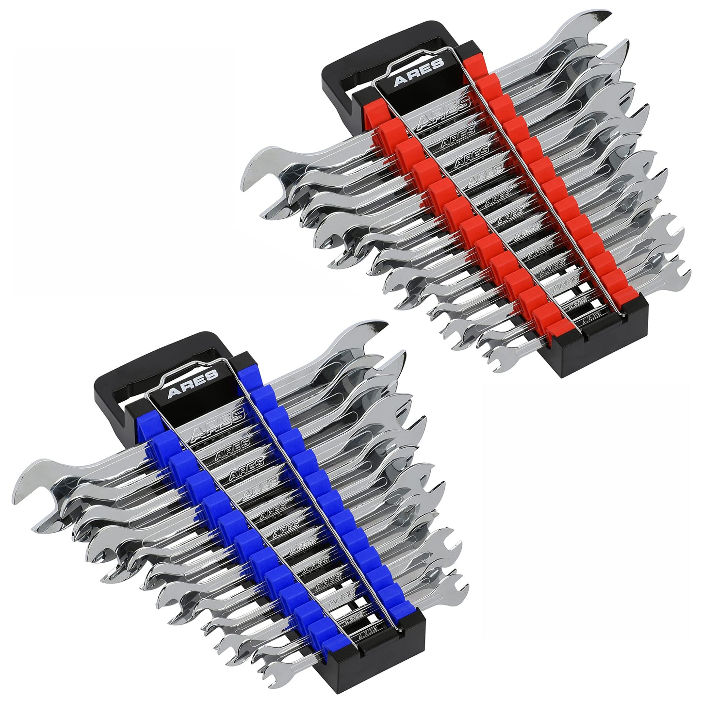 ARES 62043 – 2-Piece Wrench Rack Set with Locking Bar - SAE Rack Holds 1/4-Inch to 1-Inch Sizes - Metric Holds 6 to 25mm Sizes – Locking Metal Clip Secures Wrenches