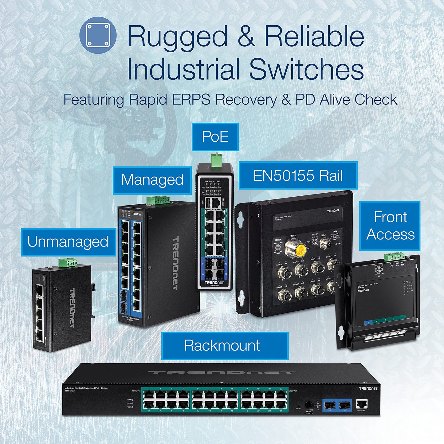 TRENDnet 5-Port Hardened Industrial Gigabit DIN-Rail Switch, 10 Gbps Switching Capacity, IP30 Rated Network Switch (-40 to 167 ºF), DIN-Rail & Wall Mounts Included, Lifetime Protection, Black, TI-G50