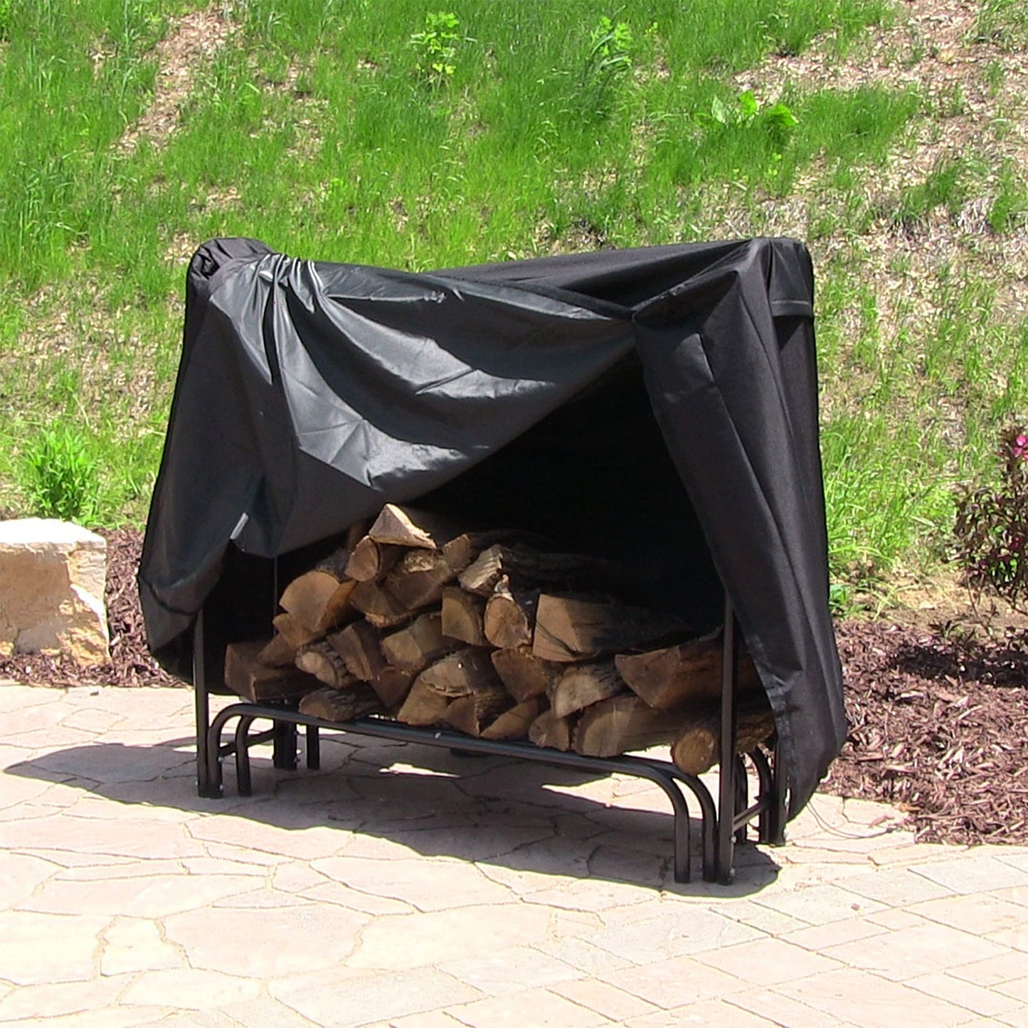 Sunnydaze 5-Foot Firewood Log Rack Cover - Weather-Resistant Outdoor Heavy-Duty Polyester with PVC Backing - Black