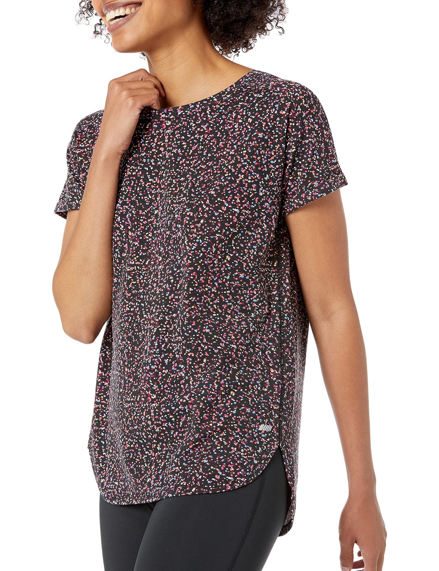 Amazon Essentials Women's 2-pack Studio Relaxed-fit Lightweight Crewneck T-Shirt, 2-pack Black/Black Multi Confetti Print, X-Large