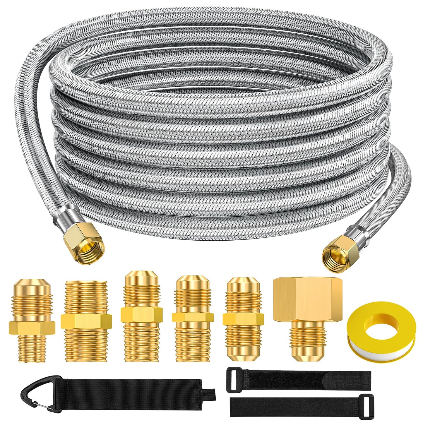 GasXpert 20 Feet High Pressure 3/8" Female Flare Propane Hose Extension with 6-in-1 Conversion Couplings for Heater, Grill, Fire Pit, Stove