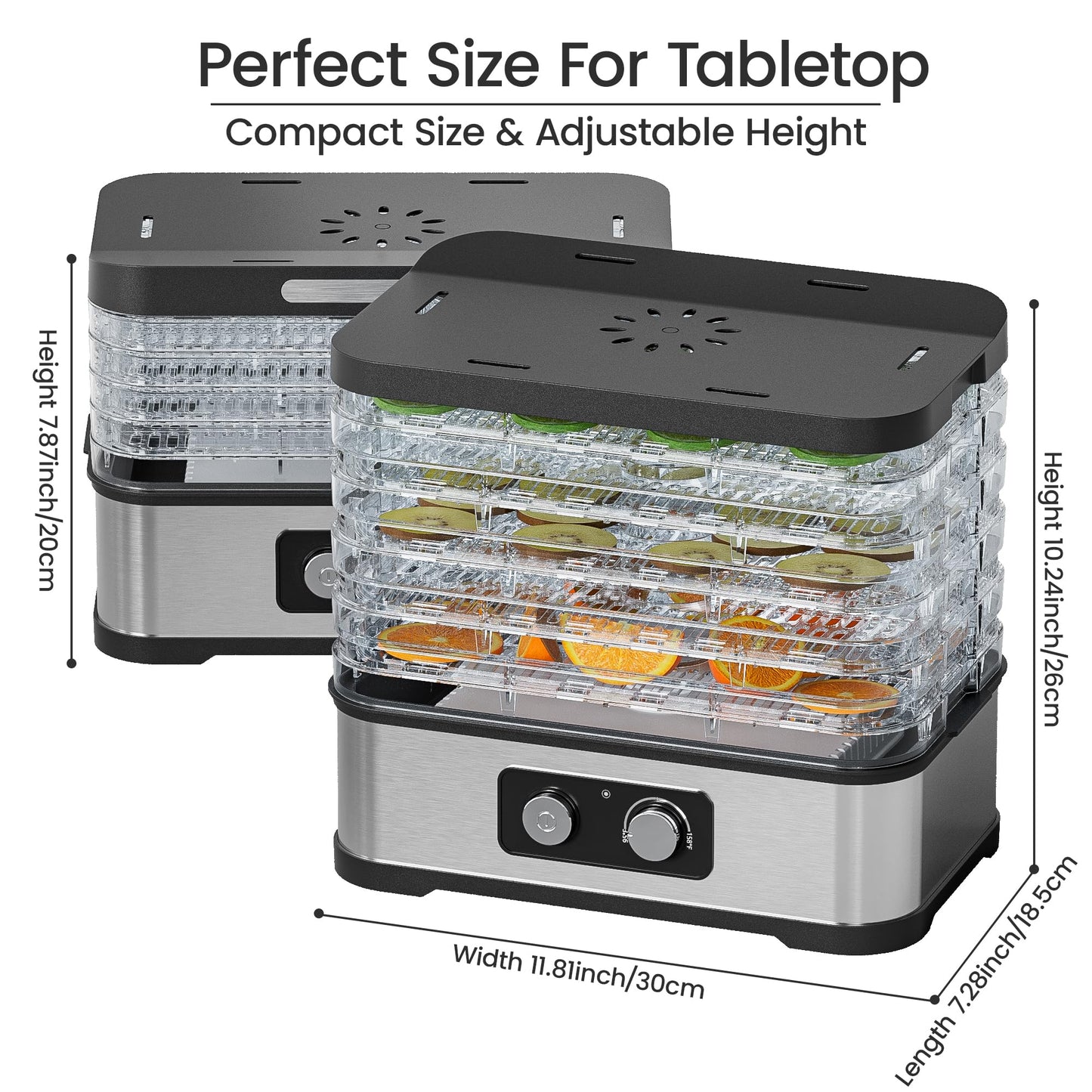 Konfintos Compact Food Dehydrator Machine for Jerky & Fruit, 250W Small Dehydrator Food Dryer, 5 Stackable BPA-Free Trays with Temperature Control for Meat, Mushroom & Herbs, Recipe Included, 72H Max
