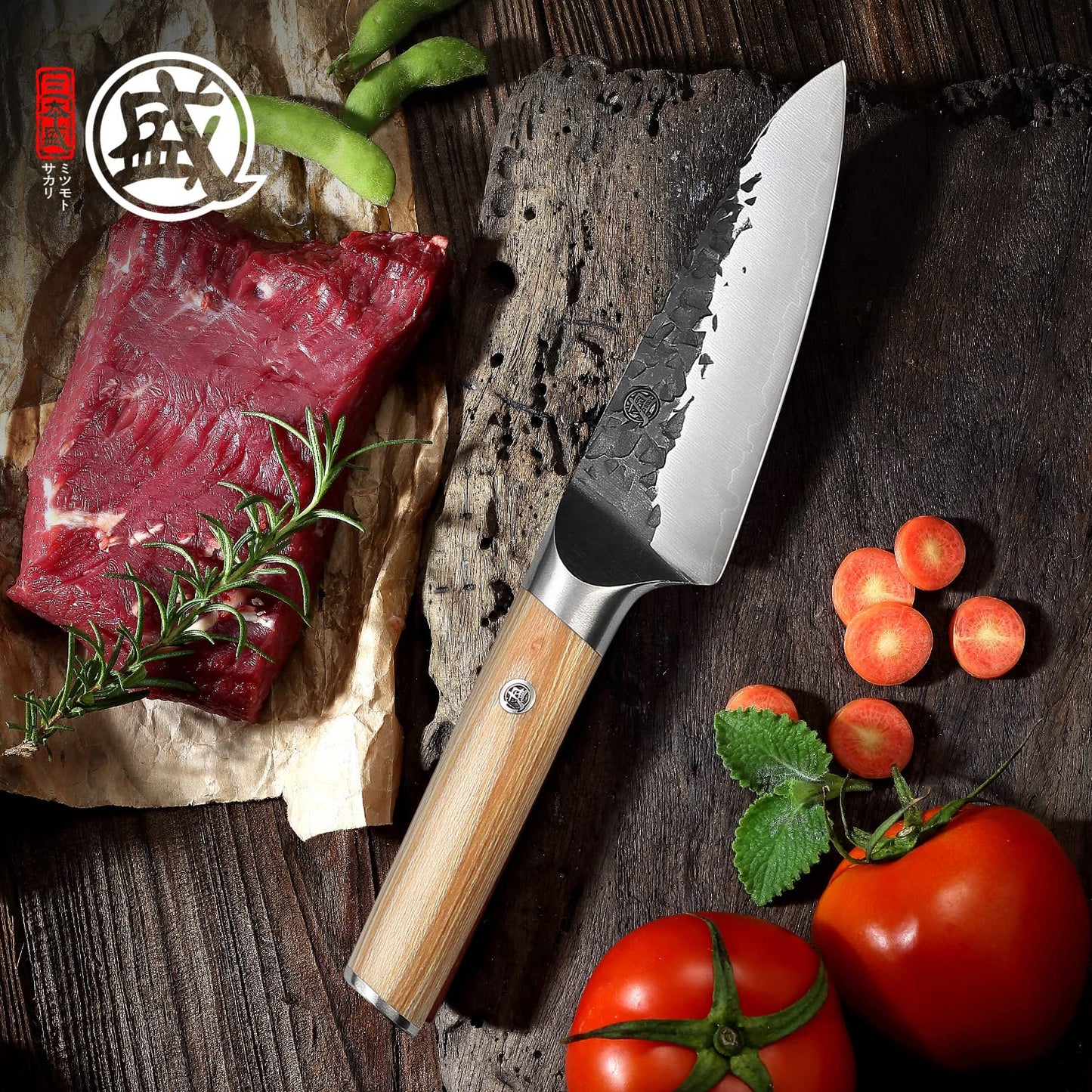 MITSUMOTO SAKARI 4.5 inch Japanese Kitchen Paring Knife, Professional Hand Forged Kitchen Small Chef Knife, High Carbon Stainless Steel Classic Japanese Fruit Knife (Pakkawood Handle)