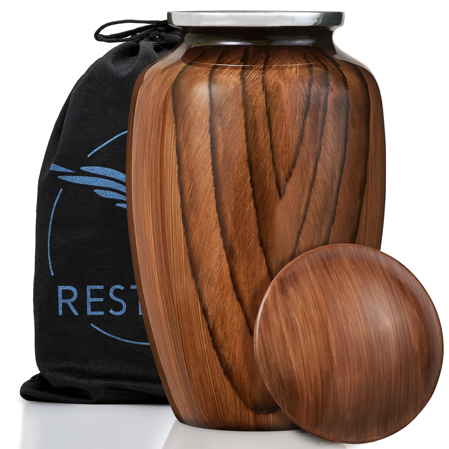 Aubree Woodgrain Aluminum Urns for Adult Male. Cremation urns for Human Ashes Adult Female. Decorative Wood urns for Human Ashes by Restaall