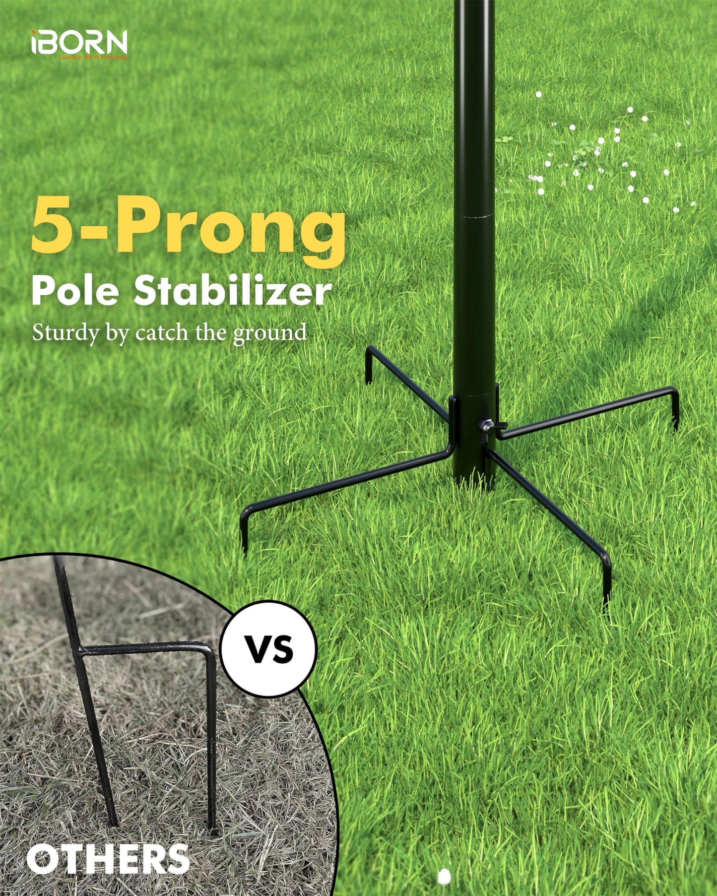 iBorn 1“ Thickness Shepherds Hooks for Outdoor Bird Feeder Pole 78" Height Wild Bird Feeder Stand Shepherds Hook for Hummingbird Feeder, 4 Top Hooks,5 Base Prongs (Feeders NOT Included)