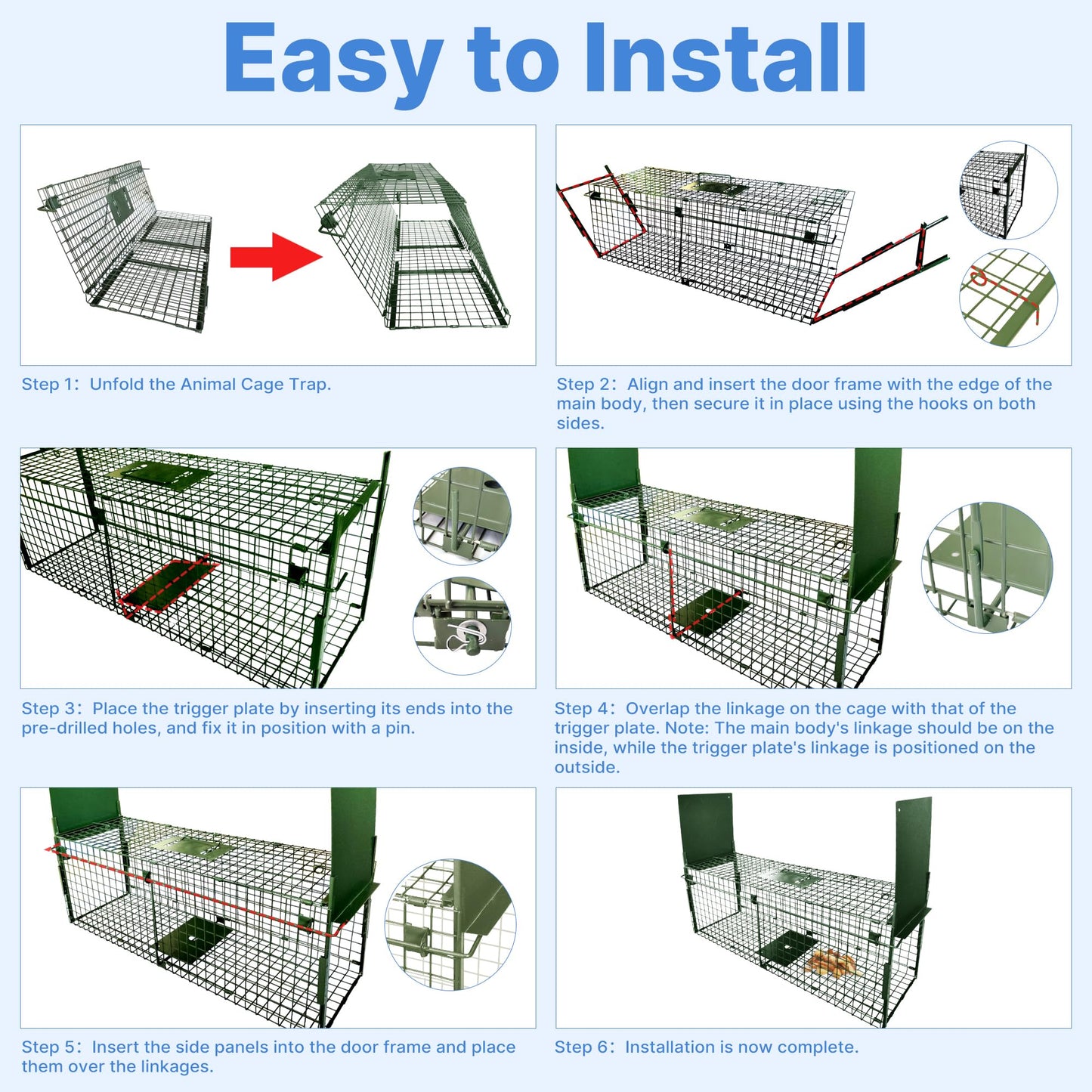 ARIFARO Animal Cage Trap (31" L x 10" W x 11" H) Humane Live Cage Trap Double-Door Metal Capture Cage for Skunks,Raccoons,Rabbits,Stray Cats,Squirrels,Moles,Gophers
