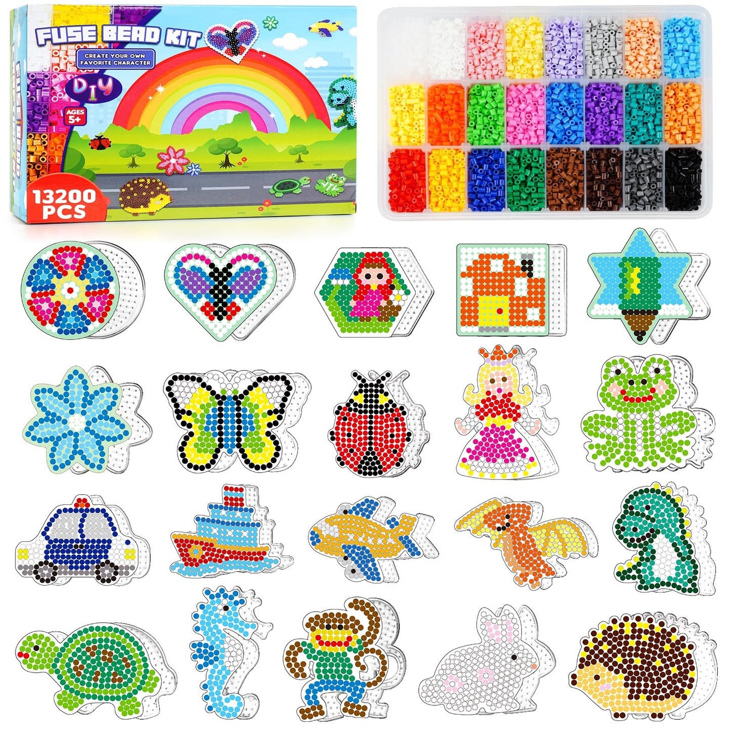 FUNZBO Fuse Beads Toys 13200PCS with 20 Special Shaped Pegboards - Beads Kits for Kids DIY Beads Kit Arts & Crafts Supplies for Kids Girls & Boys Ages 5+ Years Old Birthday Gift Arts Crafts Snap Beads Kits Toys