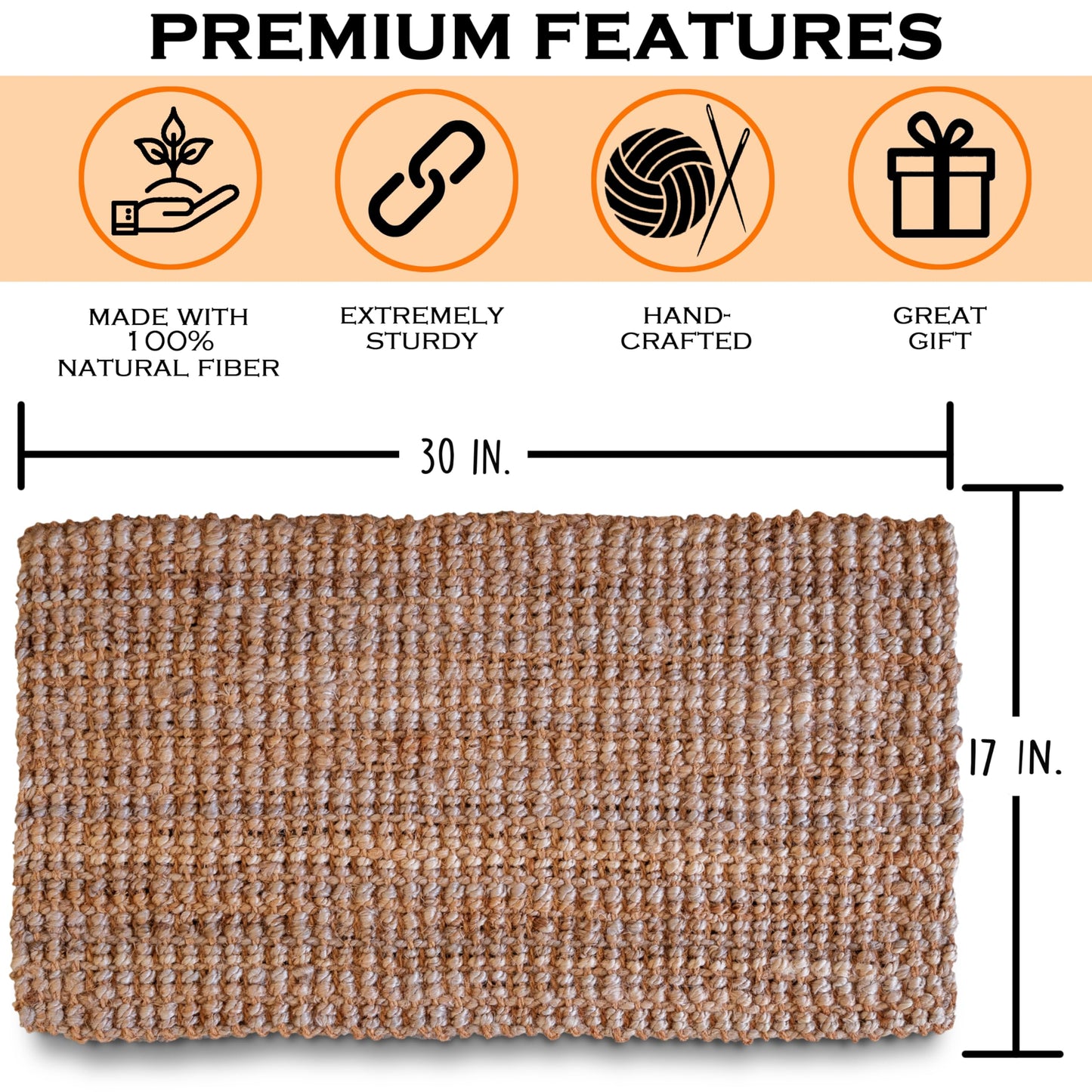 Jute Doormat 30x17 Inch, Jute Entryway Rug, Braided Doormat for Indoor or Covered Outdoor, Natural Woven Welcome Mat