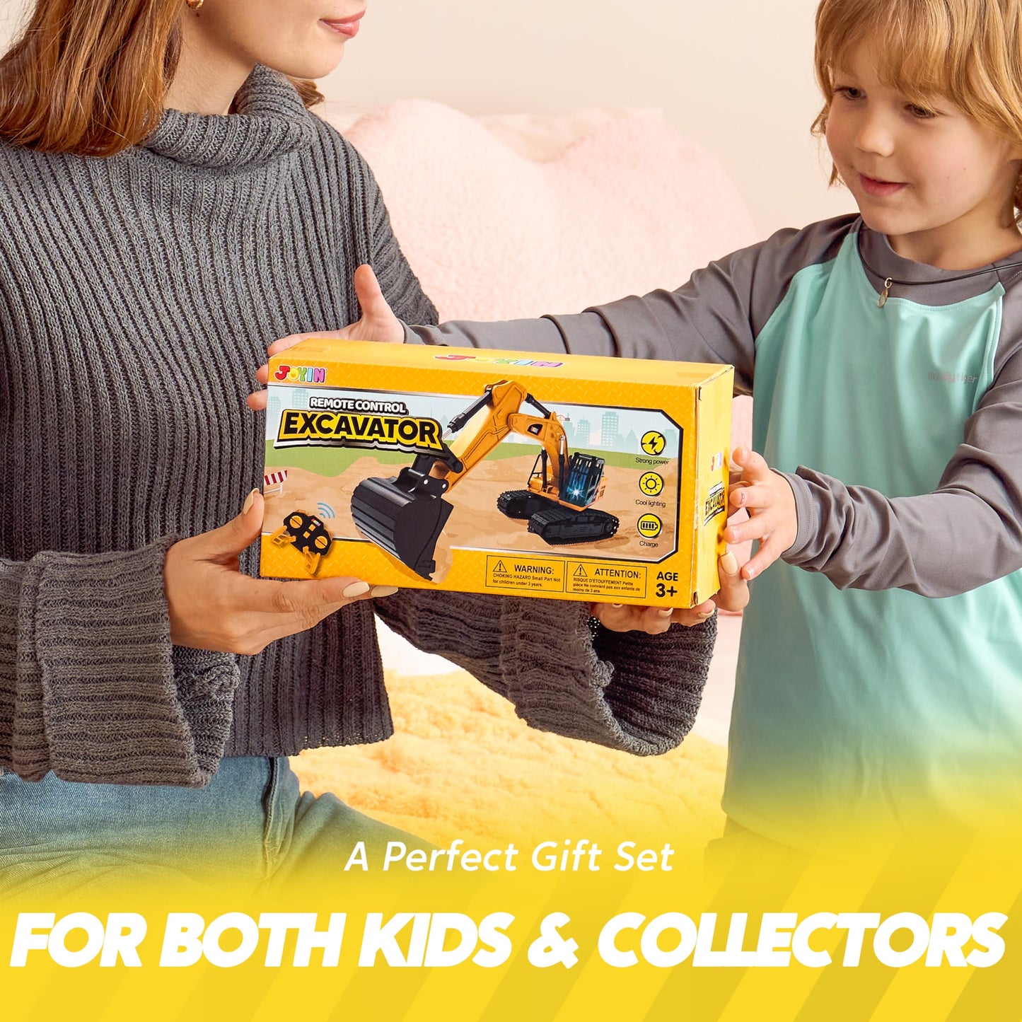 JOYIN Remote Control Excavator Toys for Boys, 2.4Ghz RC Play Excavator with Light, Construction Toys for Boys Birthday Gift 3-5 4-7 8-12 Year Old Kids, Easter Basket Stuffers