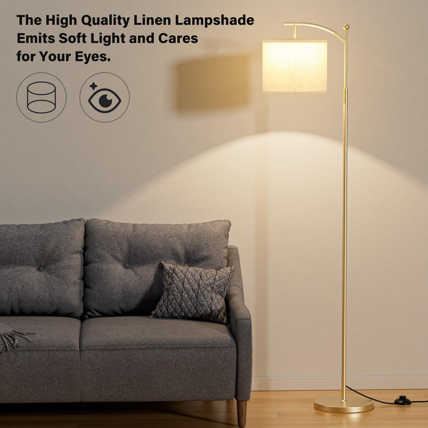 Ambimall 60" Floor Lamp with 3 Color Temperatures LED Bulb, Rotating Lamp Head, Foot Switch, Easy to Install, 9W Bulb Included, Modern Floor Lamp for Living Room, Bedroom, Study Room, Nursery (Gold)