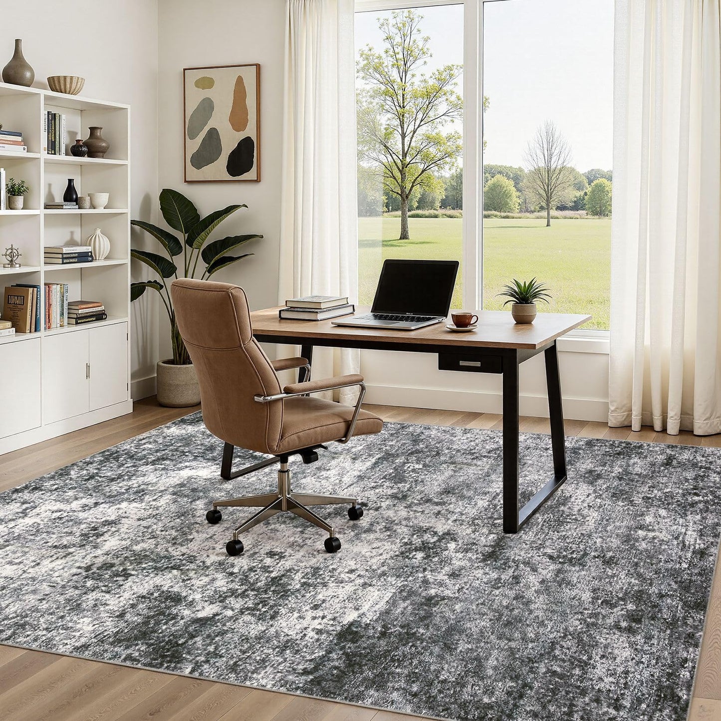 DMOYEST Area Rug Living Room Rugs - 5x7 Large Soft Indoor Neutral Modern Abstract Low Pile Washable Rug Carpet for Bedroom Dining Room Farmhouse Home Office - Grey
