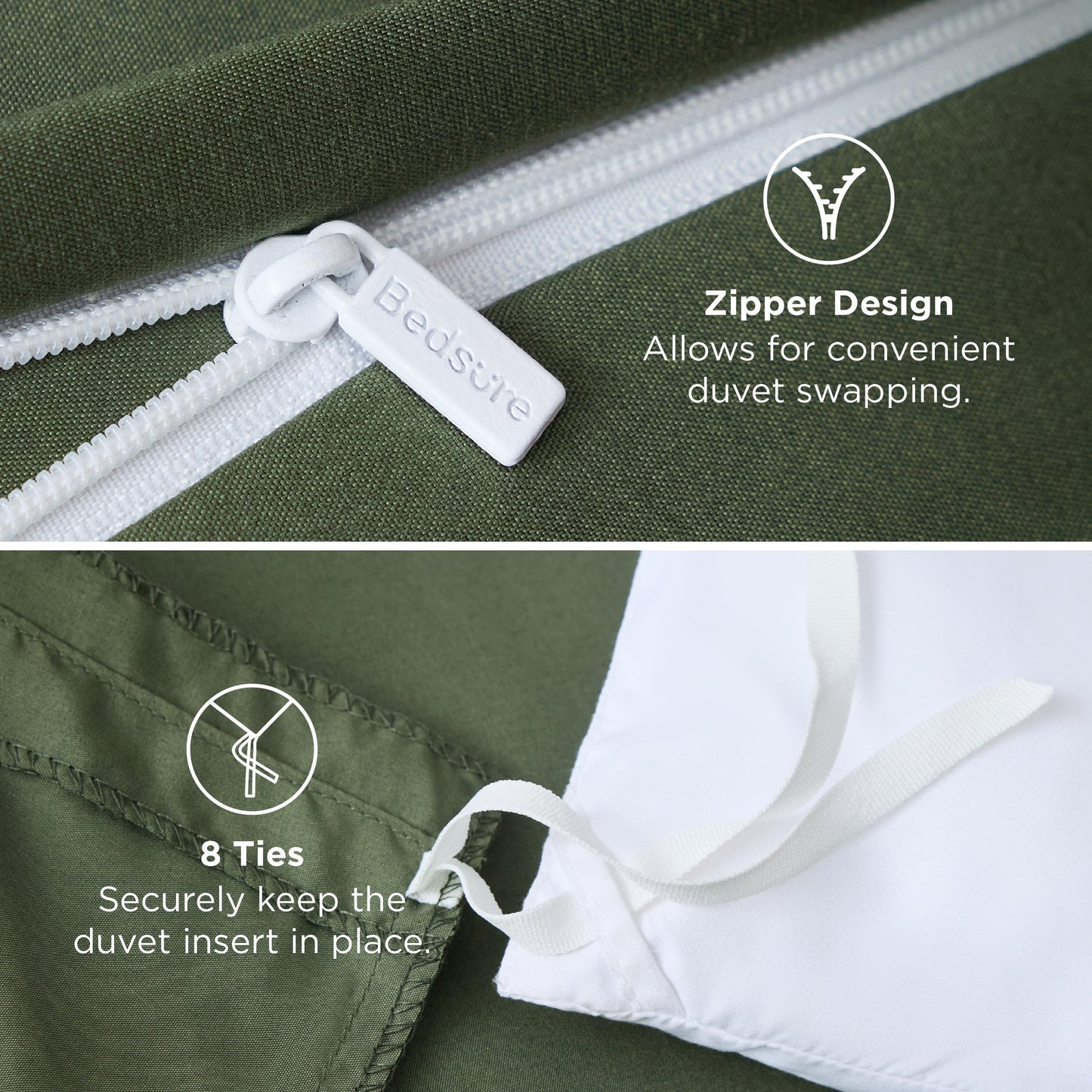 Bedsure Duvet Cover King Size - Extra Soft Double Brushed Microfiber Bedding Set with Zipper Closure for Kids, 3 Pieces, Includes 1 Duvet Cover King (104"x90") & 2 Pillow Shams, Olive Green