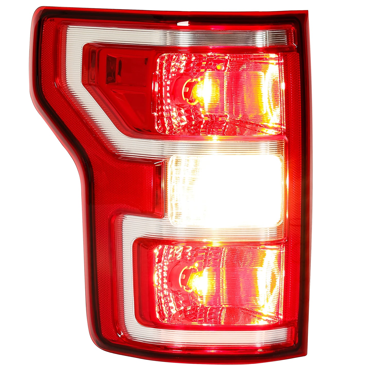 KUAFU Rear Left Tail Light W/Bulbs Compatible with 2018-2020 Ford F-150 Replacement for JL3Z-13405-H FO2800265C FO2800265 Taillight Red Lens Chrome Housing