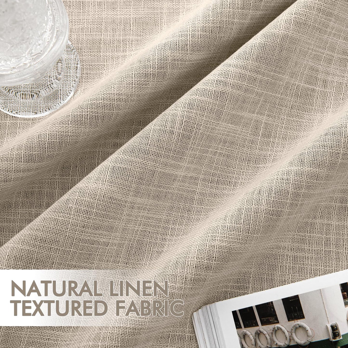 MIULEE 100% Blackout Linen Curtains 92 Inch Long 2 Panels Set for Bedroom,Double Sided Pleated Back Tab Thermal Insulated Black Out Drapes for Living Room Darkening Pinch Pleat Window Curtains, Beige
