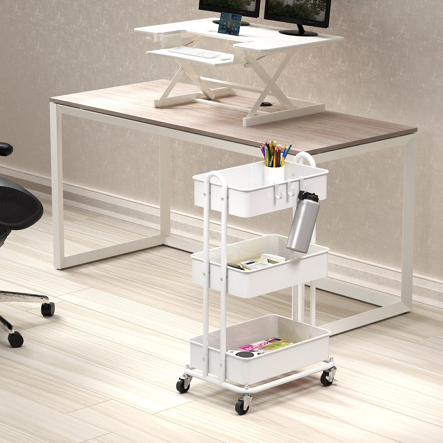 Simple Houseware 3-Tier Kitchen Cart Metal Utility Rolling Cart, White