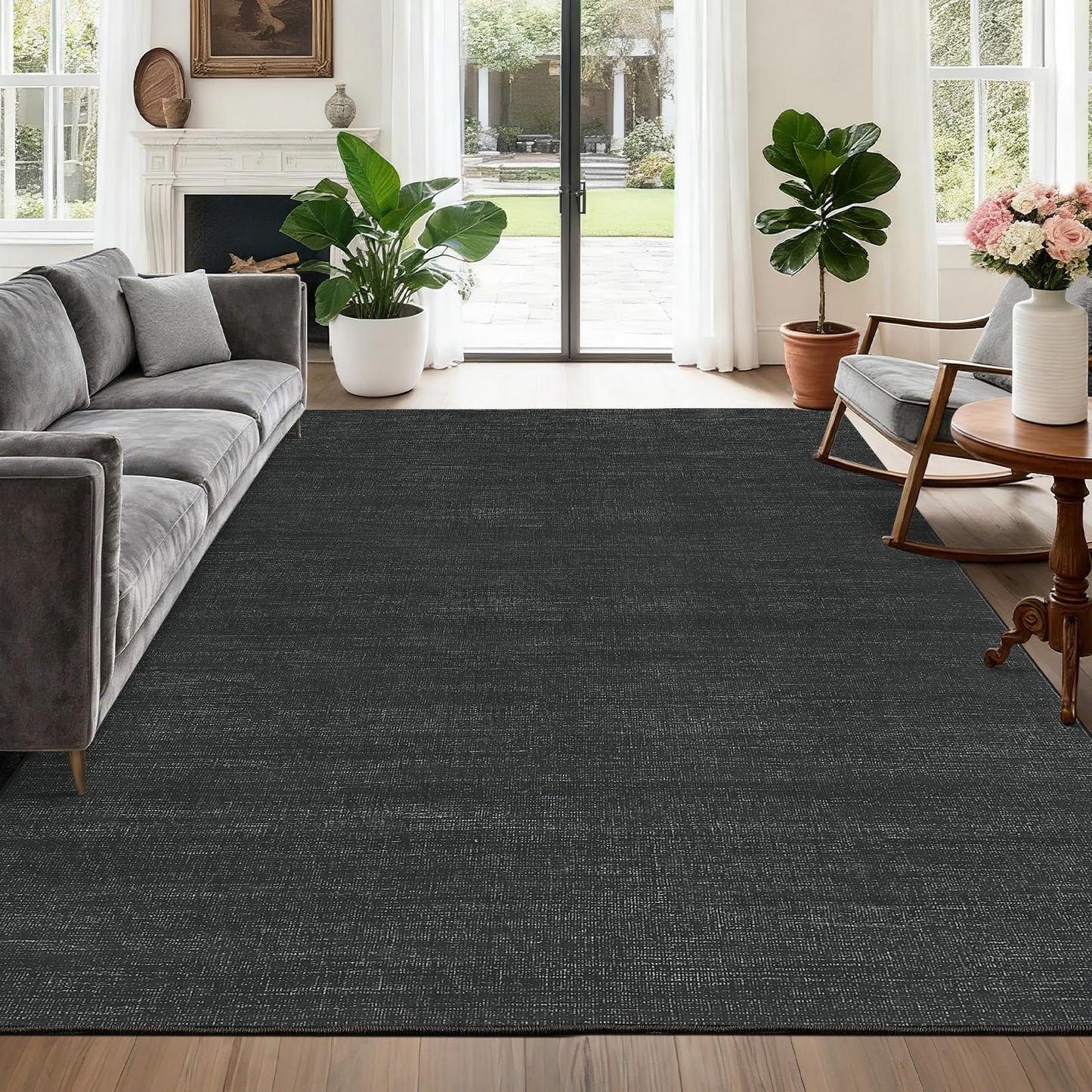 GarveeHome 4x6 Bedroom Area Rug Machine Washable Non-Slip Low Pile Floor Carpets Modern Simple Rugs Contemporary Minimalist Solid Black Area Rug for Living Room Dining Room Nursery Room