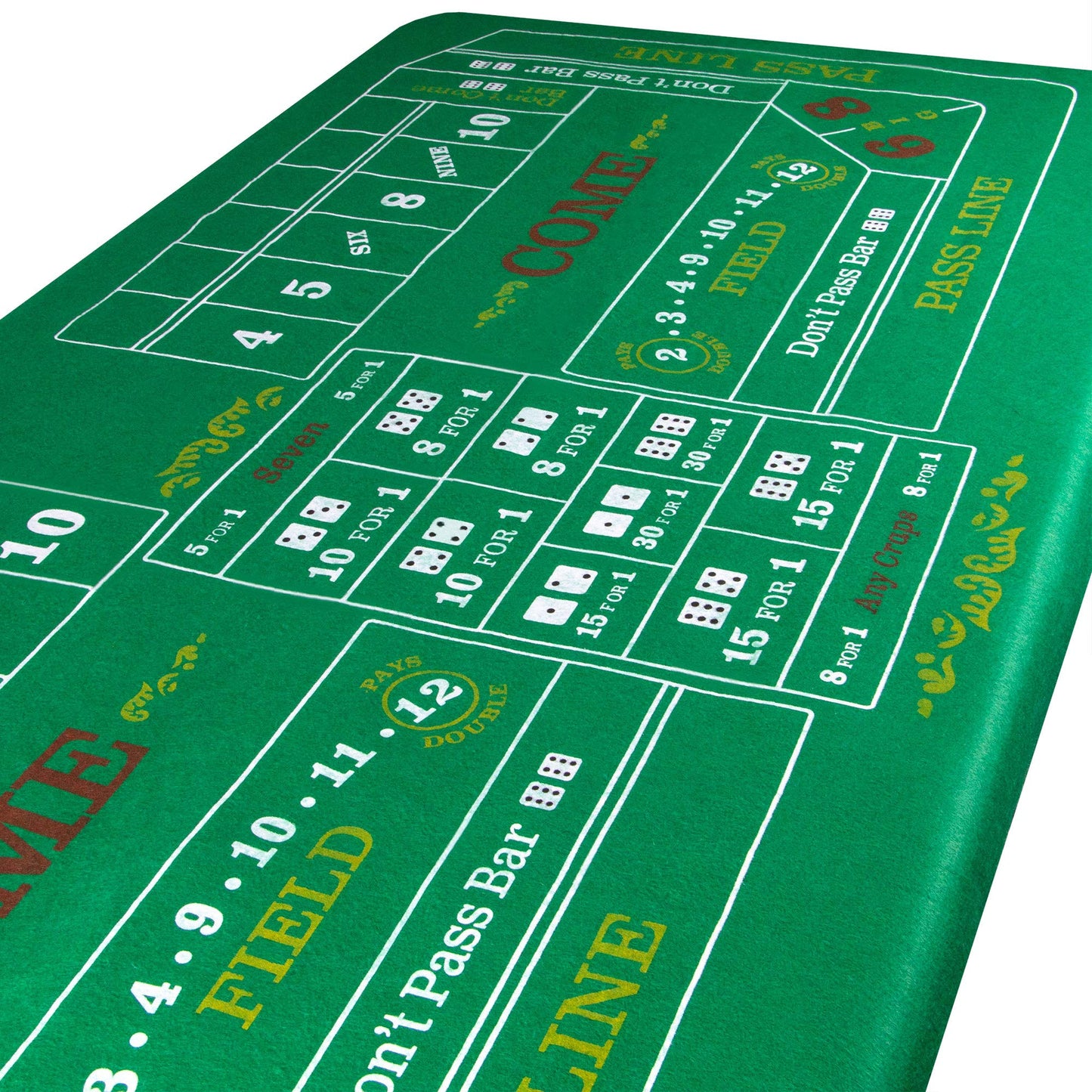 Brybelly 4-in-1 Casino Game Mats - Blackjack, Craps, Roulette & Texas Hold'em - Green Felt Double Sided - 18" x 36" - Perfect for Casino Game Night