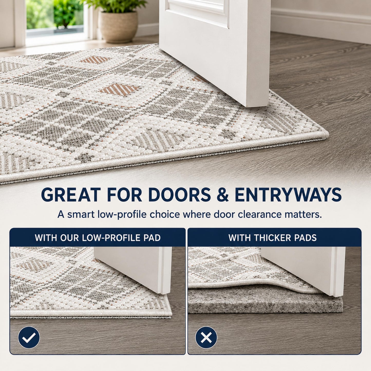 AG HOME 8x10 Non Slip Rug Pad for Area Rugs, 0.06" Thin Low Profile Gripper, Helps Keep Rugs Flat & in Place, Door & Robot Vacuum Friendly, Cuttable Anti Skid Mat for Hardwood, Tile & Laminate Floors