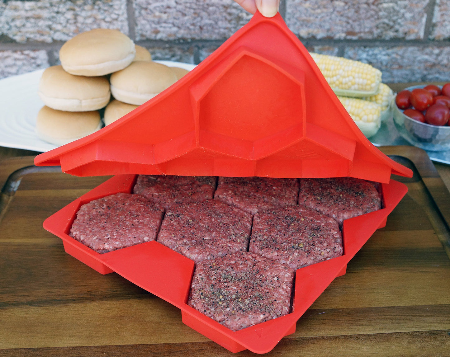 Shape+Store Burger Master 8-in-1 Innovative Burger Press and Freezer Container, 8 Patty, Red