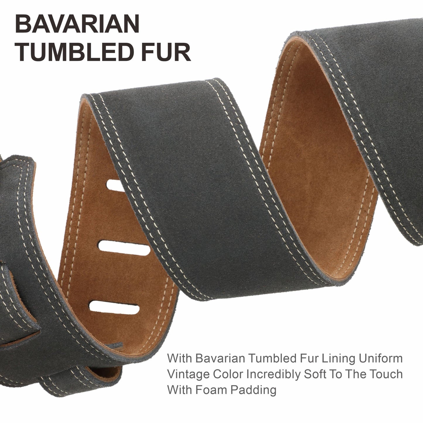 Nefelibata Guitar Strap, 2.5" Wide Bavarian Tumbled Leather Guitar Straps with Foam Padding and Cable Storage Loop, for Kids, Men and Women, for Acoustic, Bass and Electric Guitars（Gray）