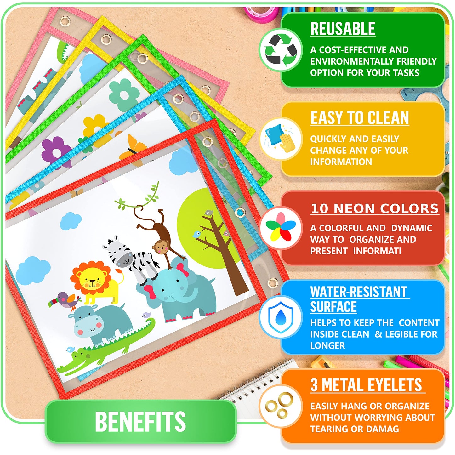 22 Dry Erase Pockets Reusable Sleeves 10x13 - Dry Erase Pocket Sleeves Dry-Erase Sleeve Classroom Pack Dry-Erase Sheet Protectors Pouches Write and Wipe Pockets Erasable Pocket Sleeve for Classroom